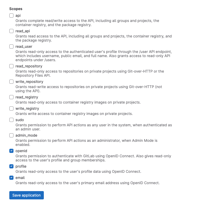 Set the OpenID Scopes for the GitLab App